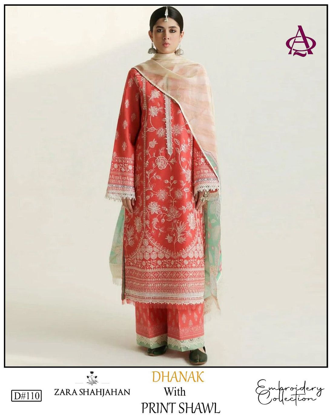 Fully EMB 3PC Dhanak Unstitched Winter Dress With EMB Shawl - RC105