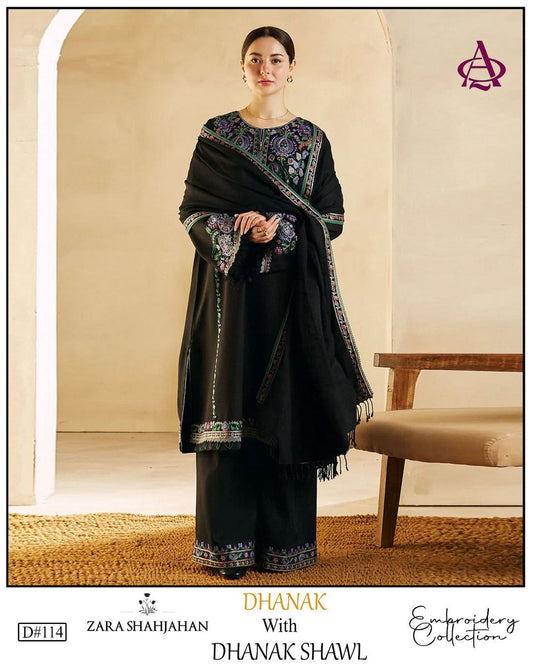 Fully EMB 3PC Dhanak Unstitched Winter Dress With EMB Shawl - RC114