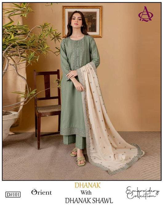 Fully EMB 3PC Dhanak Unstitched Winter Dress With EMB Shawl - RC113