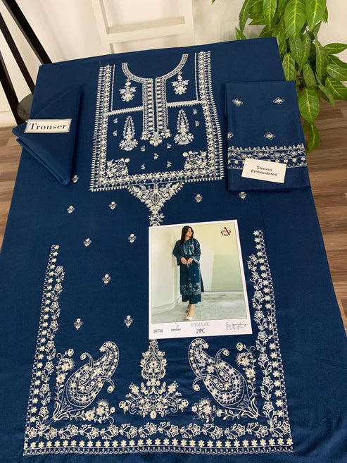 Embroidered 2Pc Dhanak Unstitched Winter Dress With EMB Patches -RC240
