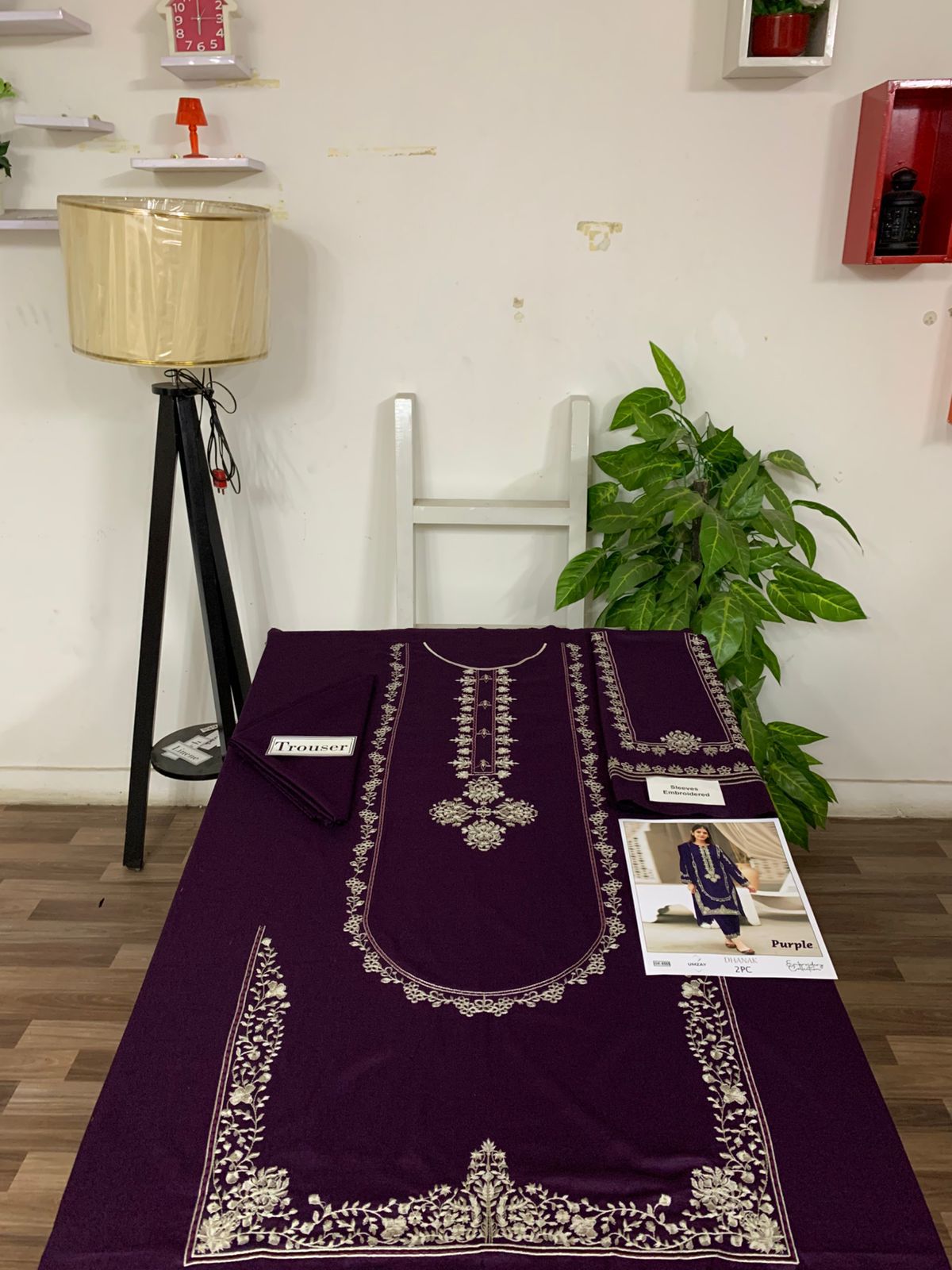 Embroidered 2Pc Dhanak Unstitched Winter Dress With EMB Patches P-55