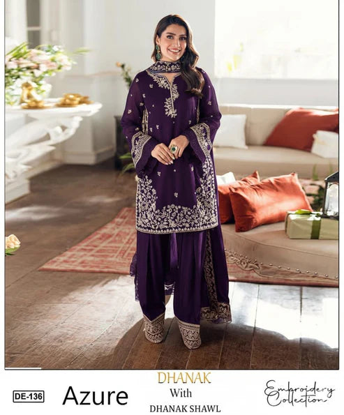 EMB 3PC Dhanak Unstitched Winter Dress With EMB Shawl- RC504