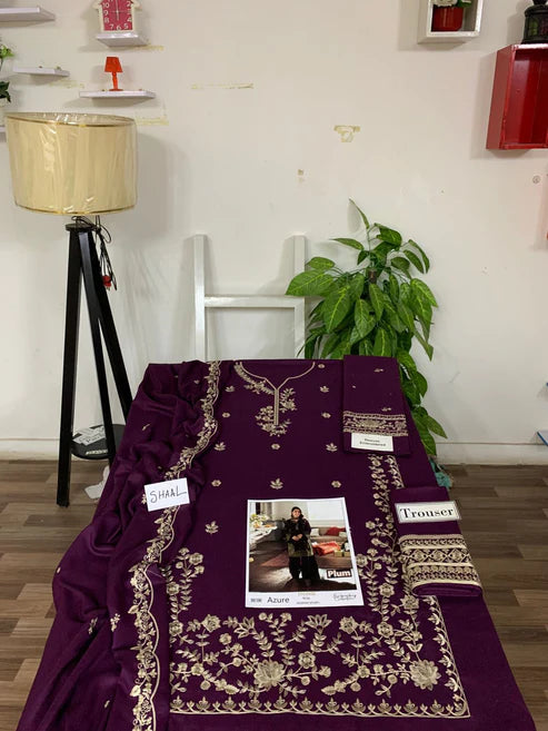 EMB 3PC Dhanak Unstitched Winter Dress With EMB Shawl- RC504