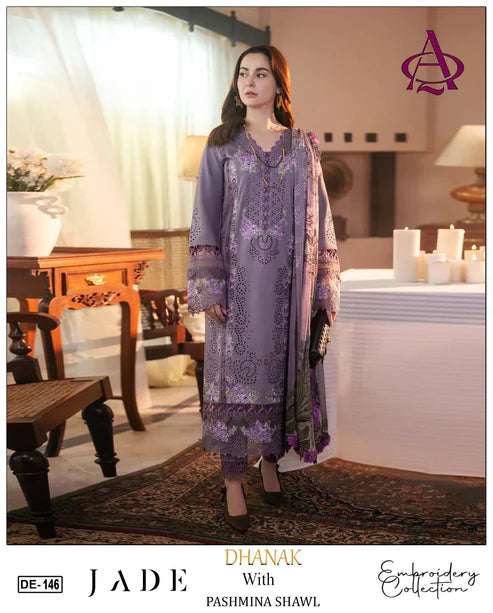 EMB 3PC Unstitched Winter Dress With Pashmina Printed Shawl- DE-RC502