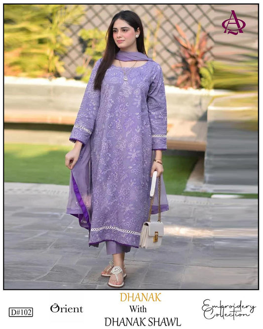 EMB 3PC Dhanak Unstitched Winter Dress With EMB Shawl-KD110