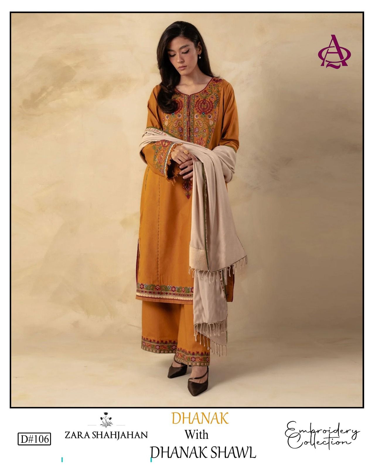 EMB 3PC Dhanak Unstitched Winter Dress With EMB Shawl-KD108