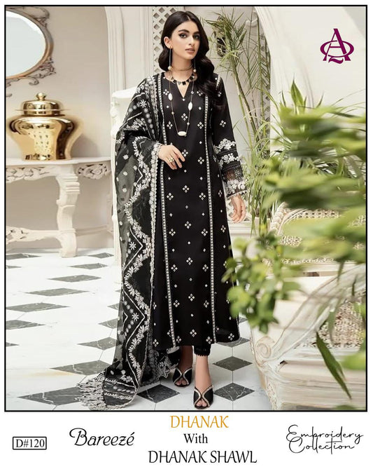 EMB 3PC Dhanak Unstitched Winter Dress With EMB Shawl-KD104
