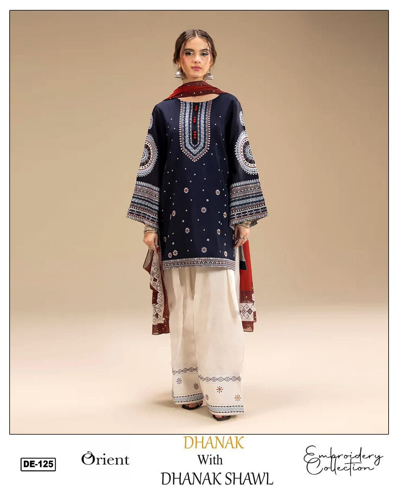 EMB 3PC Dhanak Unstitched Winter Dress With Printed Wool Shawl -KD112