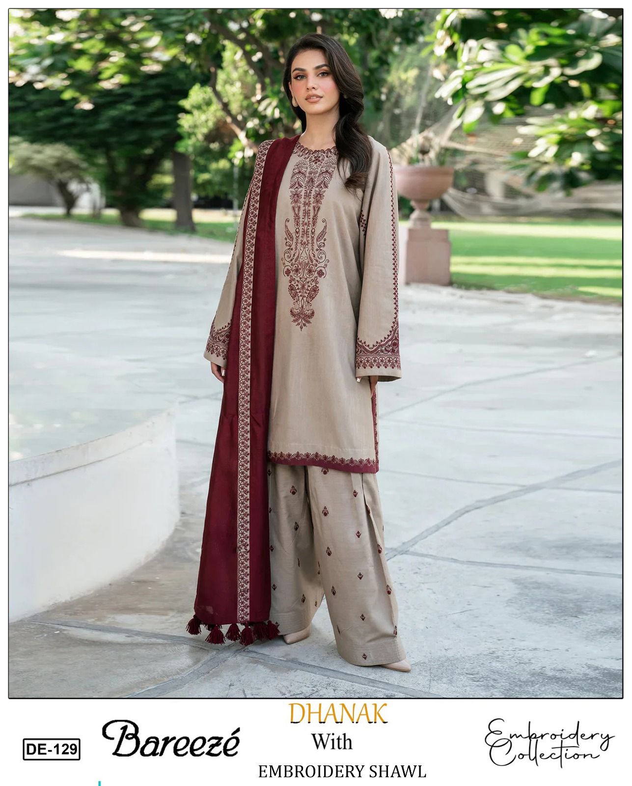 EMB 3PC Dhanak Unstitched Winter Dress With EMB Shawl-KD105