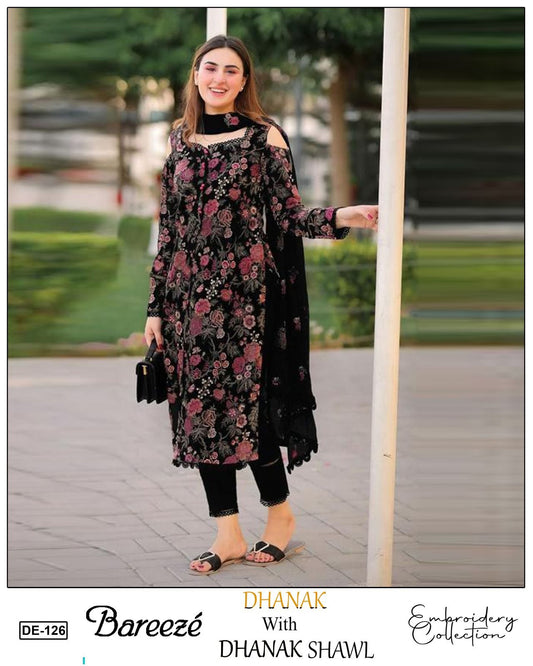EMB 3PC Dhanak Unstitched Winter Dress With EMB Shawl-KD106