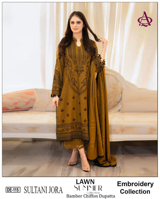 Emb 3PC Lawn Summer Dress With Chiffon EMB Dupatta -DE115