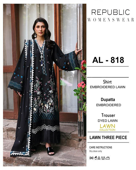 Emb 3PC Lawn Summer Dress With Chiffon EMB Dupatta - DE-AL818