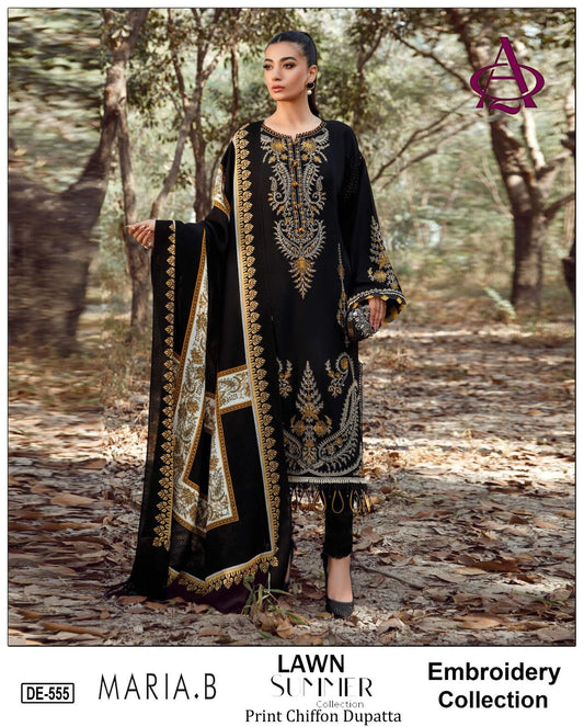 Emb 3PC Lawn Summer Dress With SILK PRINTED  DUPATTA  DE-555