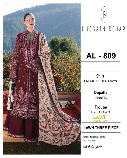 Emb 3PC Lawn Summer Dress With SILK PRINTED Dupatta -AL809