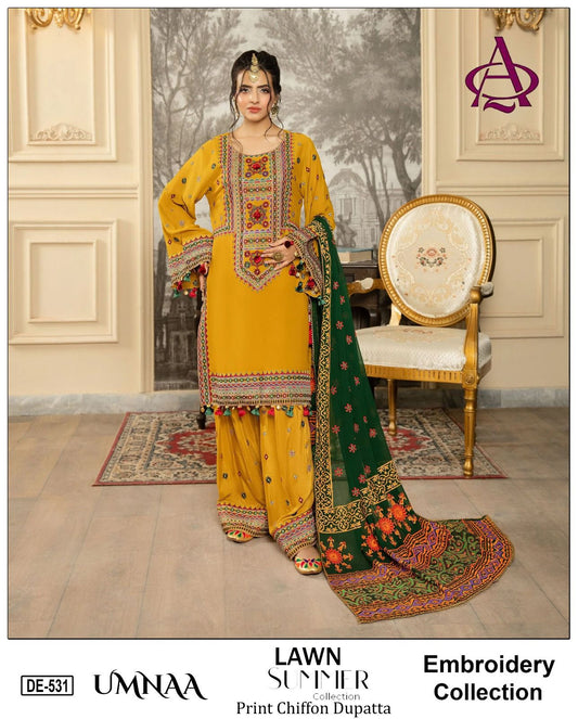 Emb 3PC Lawn Summer Dress With Chiffon EMB Dupatta -DE531