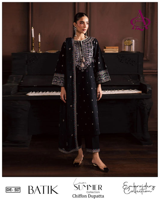 Emb 3PC Lawn Summer Dress With Chiffon EMB Dupatta -DE507