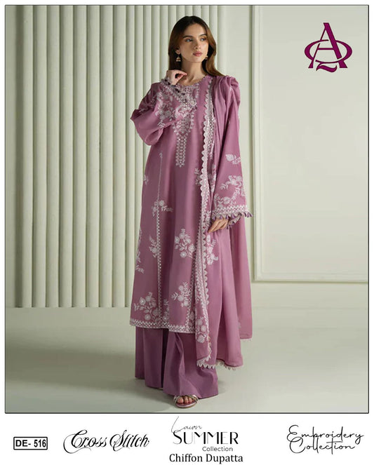 Emb 3PC Lawn Summer Dress With Chiffon EMB Dupatta -DE516