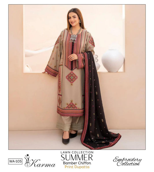 Emb 3PC Lawn Summer Dress With Chiffon EMB Dupatta -WA105