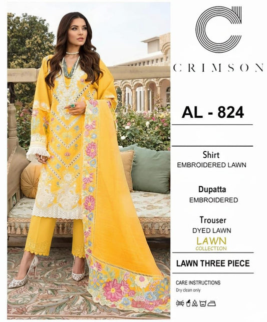 Emb 3PC Lawn Summer Dress With Chiffon EMB Dupatta -AL824