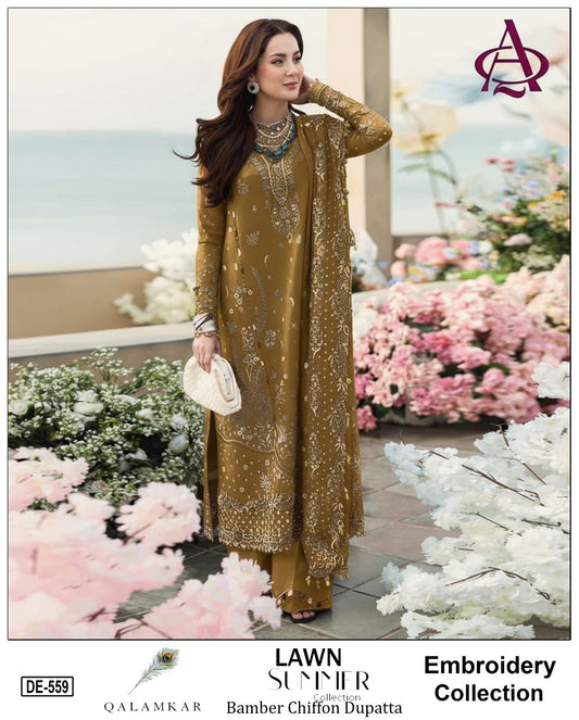Emb 3PC Lawn Summer Dress With Chiffon EMB Dupatta -AL559