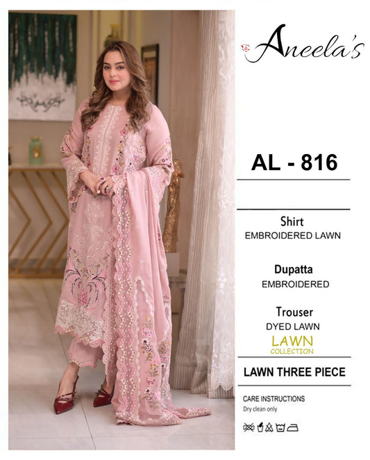 Emb 3PC Lawn Summer Dress With Chiffon EMB Dupatta -AL816