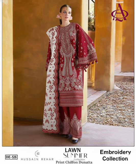 Emb 3PC Lawn Summer Dress WITH SOFT SILK PRINTED DUPATTA -DE526