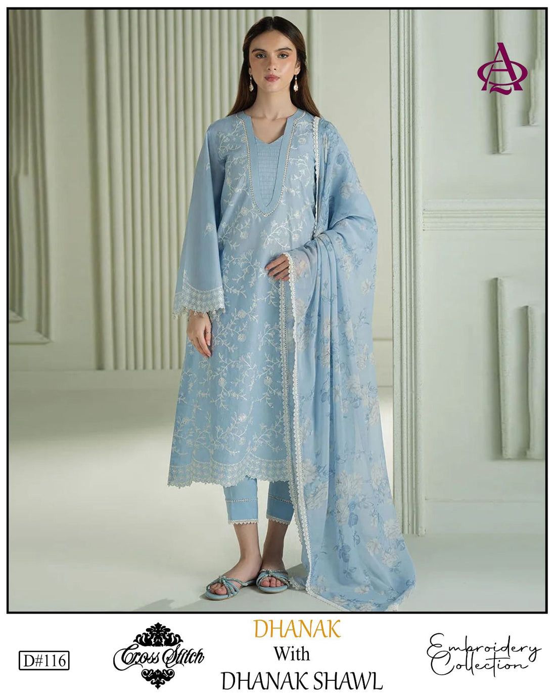 Fully EMB 3PC Dhanak Unstitched Winter Dress With EMB Shawl - RC107