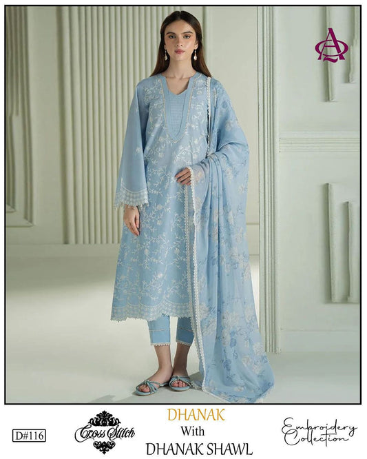 Fully EMB 3PC Dhanak Unstitched Winter Dress With EMB Shawl - RC107