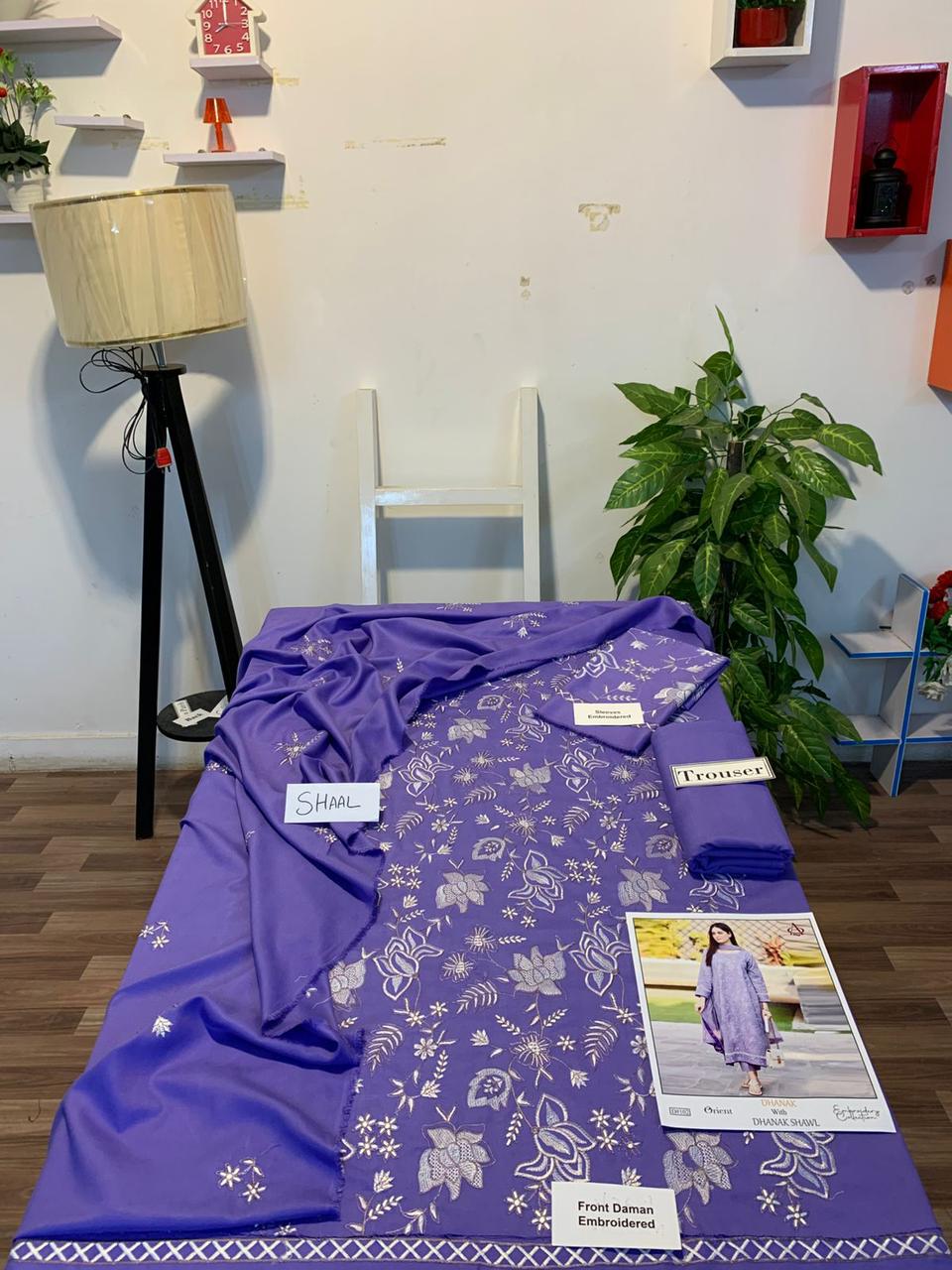 EMB 3PC Dhanak Unstitched Winter Dress With EMB Shawl-KD110