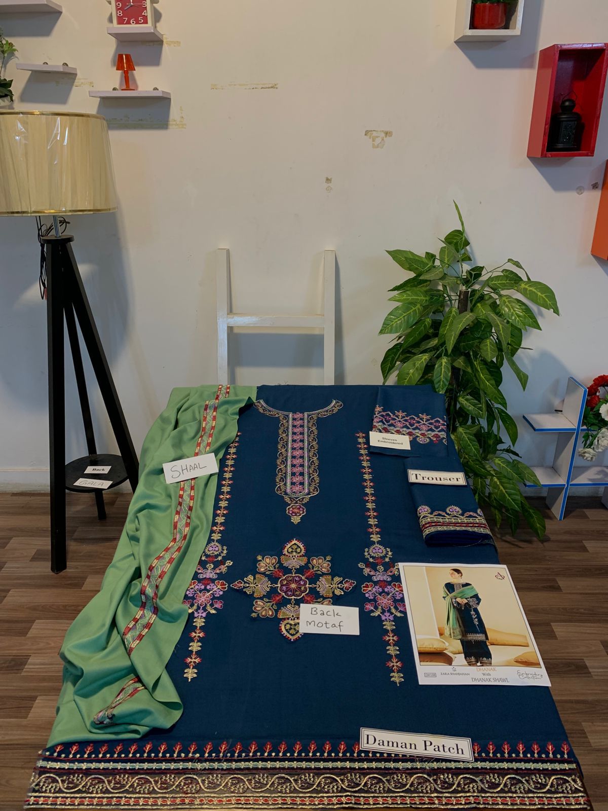 EMB 3PC Dhanak Unstitched Winter Dress With EMB Shawl-KD107