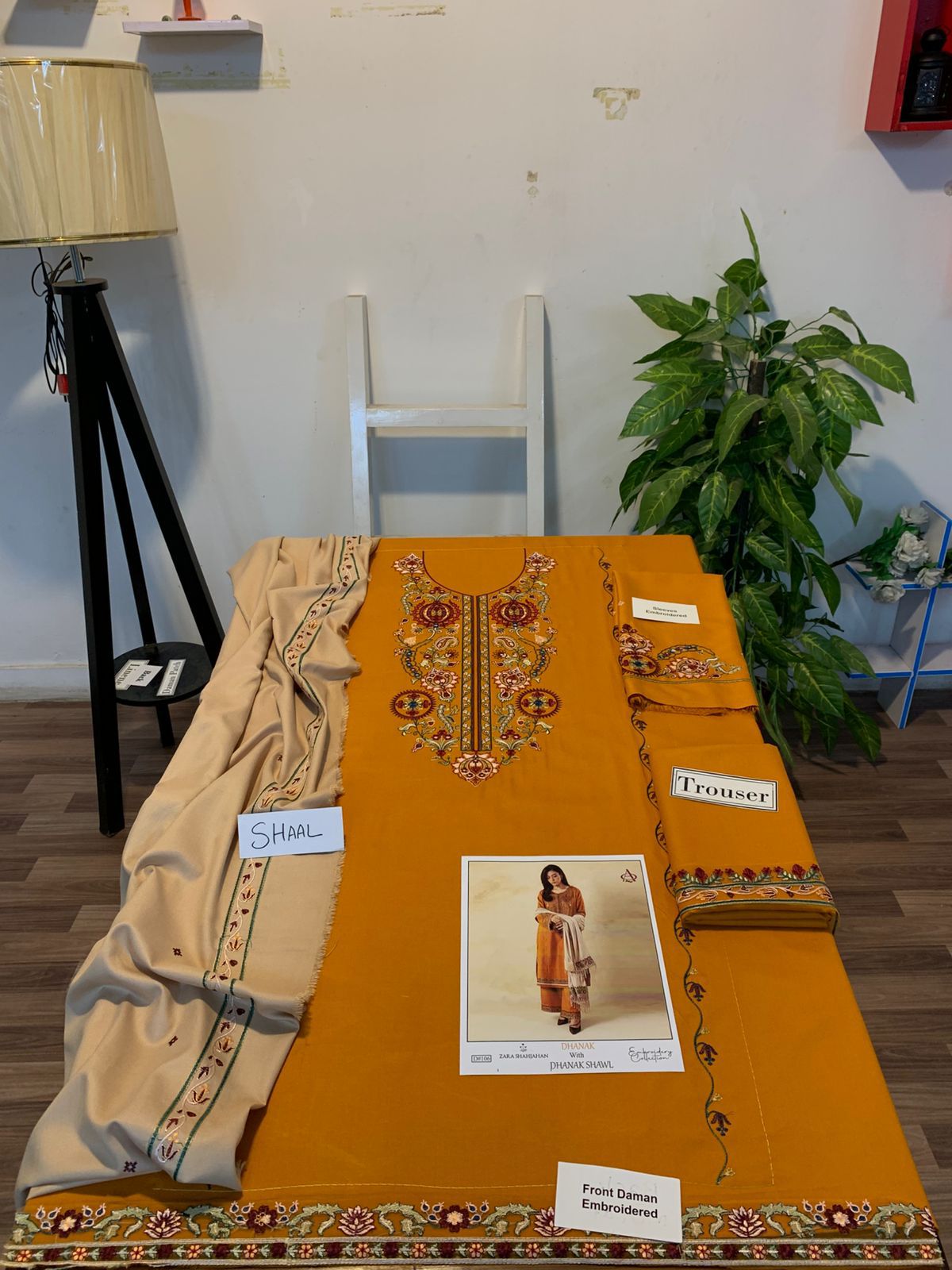 EMB 3PC Dhanak Unstitched Winter Dress With EMB Shawl-KD108