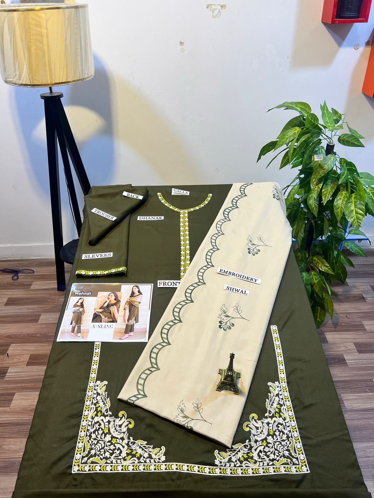 EMB 3PC Dhanak Unstitched Winter Dress With EMB Shawl-KD111