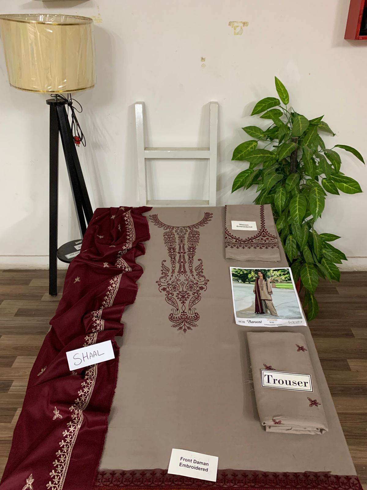 EMB 3PC Dhanak Unstitched Winter Dress With EMB Shawl-KD105