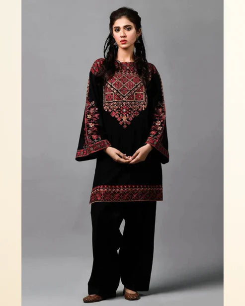 Embroidered 2Pc Dhanak Unstitched Winter Dress With EMB Patches -W80