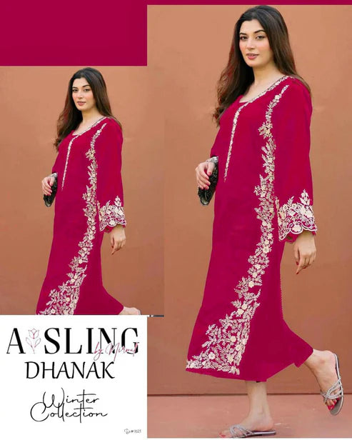 Embroidered 2Pc Dhanak Unstitched Winter Dress With EMB Patches -W81
